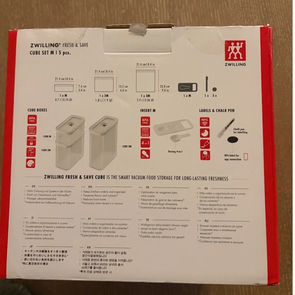 ZWILLING Fresh & Save Cube Set M 5-Piece Vacuum Food Storage Container Set NIB